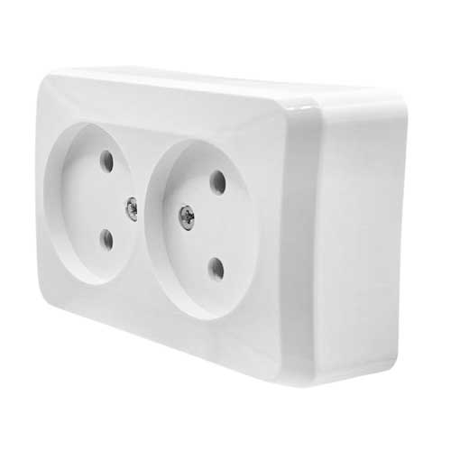 Розетка Systeme Electric Этюд двухместная без заземления наружная белая PA16-005B Розетка Systeme Electric Этюд двухместная без заземления наружная белая PA16-005B