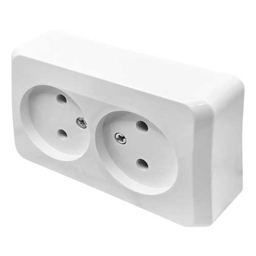 Розетка Systeme Electric Этюд двухместная без заземления наружная белая PA16-005B Розетка Systeme Electric Этюд двухместная без заземления наружная белая PA16-005B