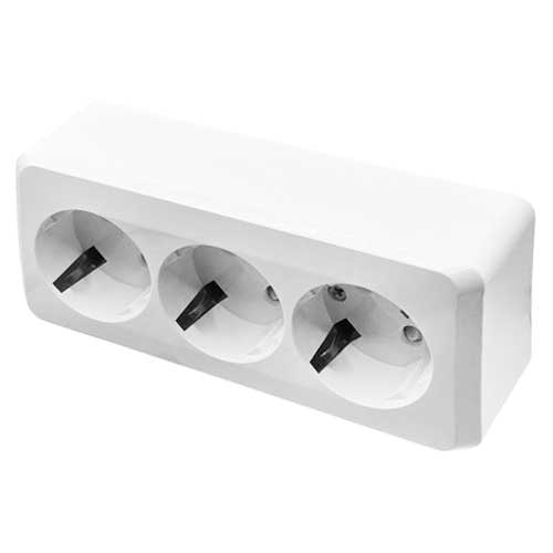 Розетка Systeme Electric Этюд трехместная с заземлением наружная белая PA16-012B Розетка Systeme Electric Этюд трехместная с заземлением наружная белая PA16-012B
