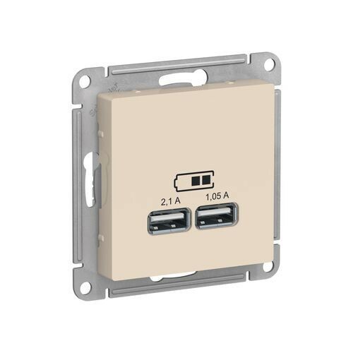 Розетка AtlasDesign бежевая USB 2-местная (механизм) Розетка AtlasDesign бежевая USB 2-местная (механизм)