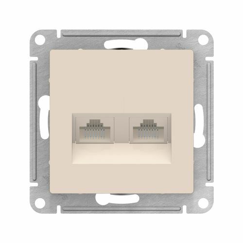 AtlasDesign бежевая розетка компьютерная 2хRJ45 категории 5E (механизм) AtlasDesign бежевая розетка компьютерная 2хRJ45 категории 5E (механизм)