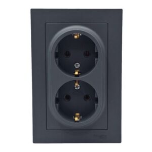 Розетка Systeme Electric AtlasDesign двойная с заземлением в сборе с рамкой грифель ATN000724