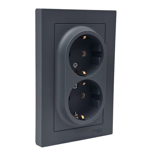 Розетка Systeme Electric AtlasDesign двойная с заземлением в сборе с рамкой грифель ATN000724 Розетка Systeme Electric AtlasDesign двойная с заземлением в сборе с рамкой грифель ATN000724