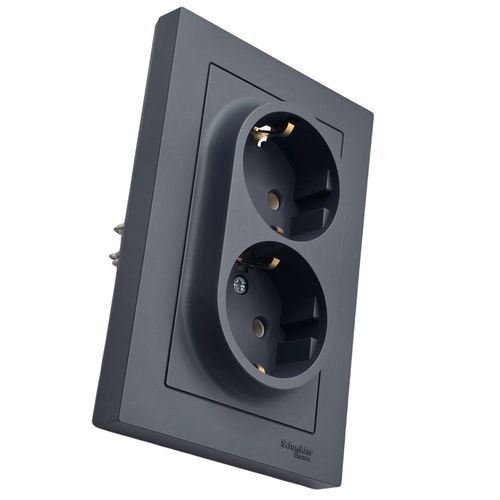 Розетка Systeme Electric AtlasDesign двойная с заземлением в сборе с рамкой грифель ATN000724 Розетка Systeme Electric AtlasDesign двойная с заземлением в сборе с рамкой грифель ATN000724