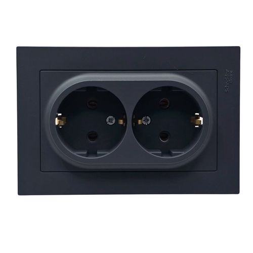 Розетка Systeme Electric AtlasDesign двойная с заземлением в сборе с рамкой грифель ATN000724 Розетка Systeme Electric AtlasDesign двойная с заземлением в сборе с рамкой грифель ATN000724