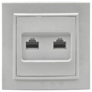 Розетка компьютерная RJ45 EKF Basic Минск двухместная категория 5E белая в сборе с рамкой ERK02-035-10
