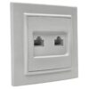 Розетка компьютерная RJ45 EKF Basic Минск двухместная категория 5E белая в сборе с рамкой ERK02-035-10