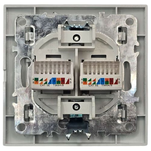 Розетка компьютерная RJ45 EKF Basic Минск двухместная категория 5E белая в сборе с рамкой ERK02-035-10 Розетка компьютерная RJ45 EKF Basic Минск двухместная категория 5E белая в сборе с рамкой ERK02-035-10
