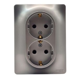 Розетка Systeme Electric Glossa двойная с заземлением алюминий GSL000324