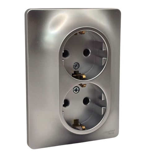 Розетка Systeme Electric Glossa двойная с заземлением алюминий GSL000324 Розетка Systeme Electric Glossa двойная с заземлением алюминий GSL000324