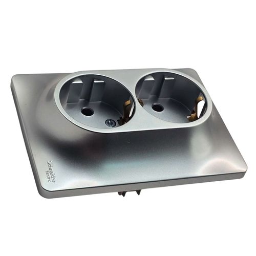 Розетка Systeme Electric Glossa двойная с заземлением алюминий GSL000324 Розетка Systeme Electric Glossa двойная с заземлением алюминий GSL000324