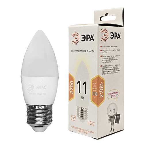 Светодиодная лампа ЭРА Standart свеча E27 11W 2700K 220V Светодиодная лампа ЭРА Standart свеча E27 11W 2700K 220V