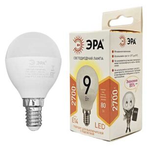 Светодиодная лампа ЭРА Standart шар E14 9W 2700K 220V