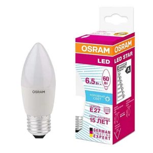 Лампа светодиодная OSRAM свеча E27 6,5W 4000K 220V