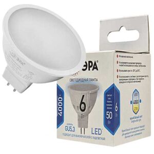 Светодиодная лампа ЭРА Standart MR16 GU5.3 6W 4000K 220V