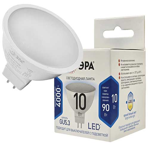 Светодиодная лампа ЭРА Standart MR16 GU5.3 10W 4000K 220V Светодиодная лампа ЭРА Standart MR16 GU5.3 10W 4000K 220V
