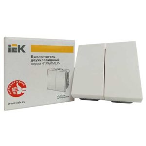 Выключатель IEK ПРАЙМЕР для кабель-канала двухклавишный белый