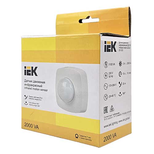 Датчик движения инфракрасный IEK ДД-023 потолочный 360° 20 метров 2000W белый Датчик движения инфракрасный IEK ДД-023 потолочный 360° 20 метров 2000W белый