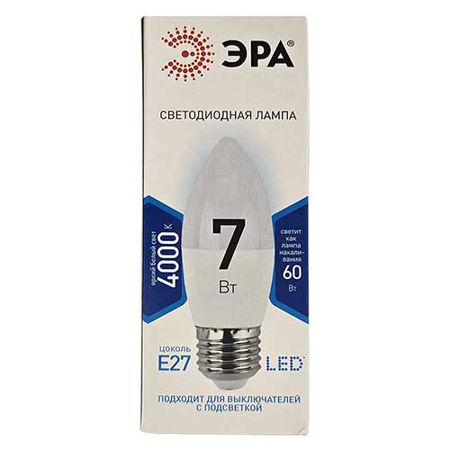 Лампа светодиодная ЭРА Standart свеча E27 7W 4000K 220V Лампа светодиодная ЭРА Standart свеча E27 7W 4000K 220V