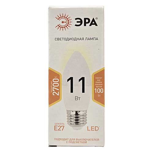 Светодиодная лампа ЭРА Standart свеча E27 11W 2700K 220V Светодиодная лампа ЭРА Standart свеча E27 11W 2700K 220V