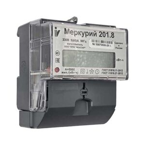 Счётчик однофазный однотарифный Меркурий 201.8 5-80А с ЖК-индикатором