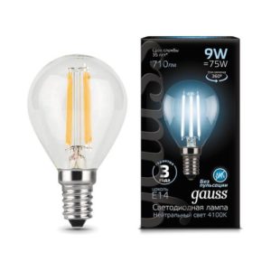 Лампа светодиодная GAUSS Filament шар E14 9W 4100K