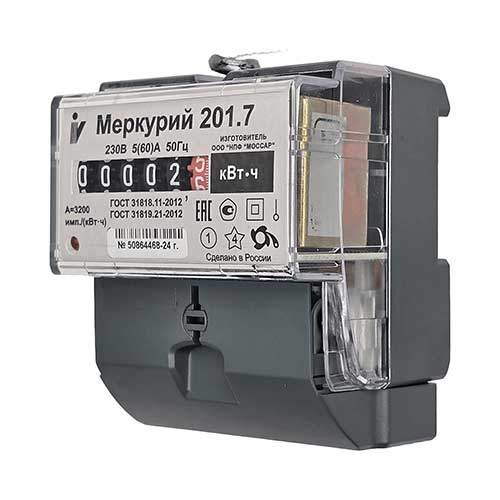 Счётчик однофазный однотарифный Меркурий 201.7 5-60А Счётчик однофазный однотарифный Меркурий 201.7 5-60А
