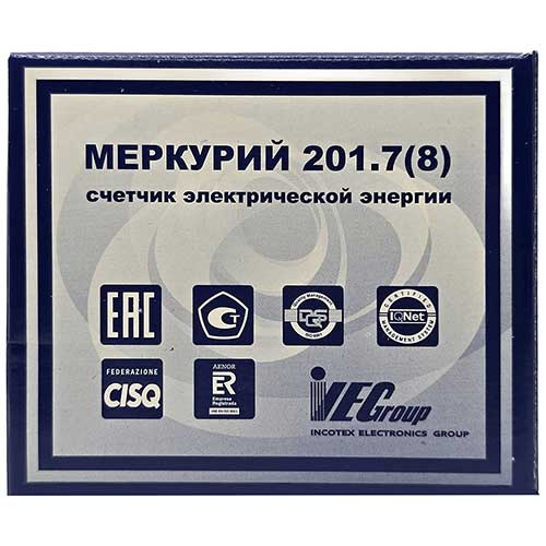 Счётчик однофазный однотарифный Меркурий 201.8 5-80А с ЖК-индикатором Счётчик однофазный однотарифный Меркурий 201.8 5-80А с ЖК-индикатором