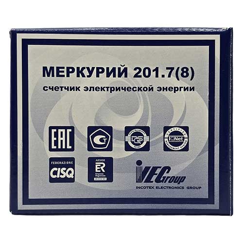 Счётчик однофазный однотарифный Меркурий 201.7 5-60А Счётчик однофазный однотарифный Меркурий 201.7 5-60А