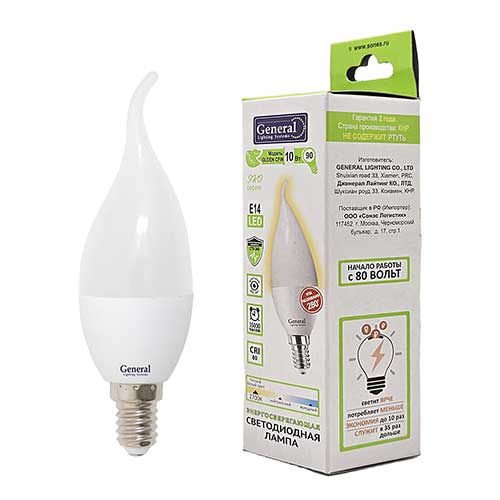 Лампа светодиодная GENERAL E14 10W 2700K 230V свеча на ветру Лампа светодиодная GENERAL E14 10W 2700K 230V свеча на ветру