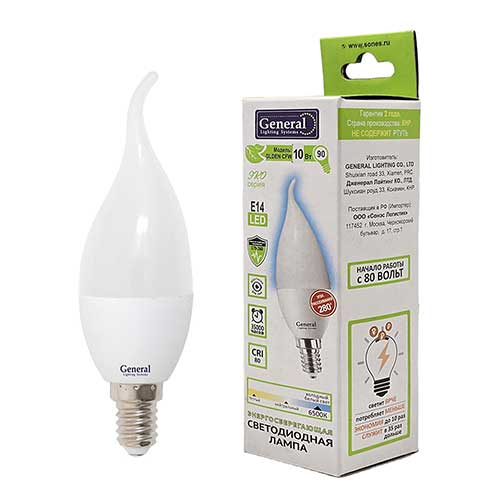 Лампа светодиодная GENERAL E14 10W 6500K 230V свеча на ветру Лампа светодиодная GENERAL E14 10W 6500K 230V свеча на ветру