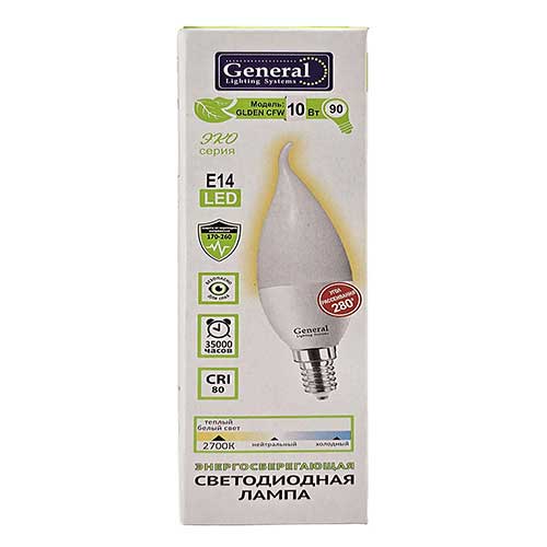 Лампа светодиодная GENERAL E14 10W 2700K 230V свеча на ветру Лампа светодиодная GENERAL E14 10W 2700K 230V свеча на ветру