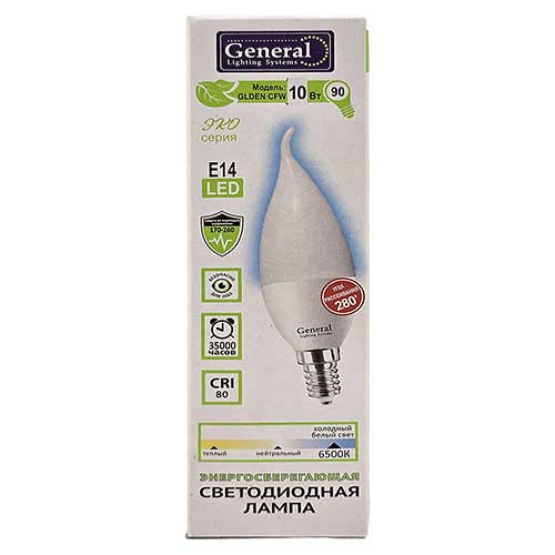 Лампа светодиодная GENERAL E14 10W 6500K 230V свеча на ветру Лампа светодиодная GENERAL E14 10W 6500K 230V свеча на ветру
