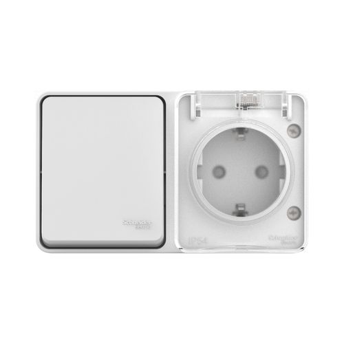 PROFI54 IP54 белый Блок Розетка с заземлением с крышкой + Выключатель 1-кл PROFI54 IP54 белый Блок Розетка с заземлением с крышкой + Выключатель 1-кл