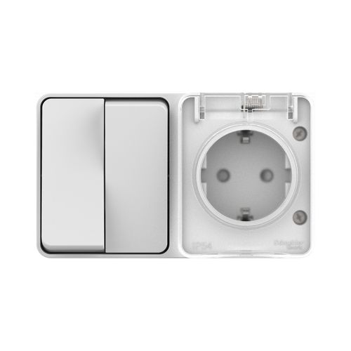 PROFI54 IP54 белый Блок Розетка с заземлением и крышкой + Выключатель 2-кл PROFI54 IP54 белый Блок Розетка с заземлением и крышкой + Выключатель 2-кл