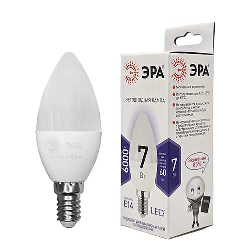 Лампа светодиодная ЭРА Standart свеча E14 7W 6000K 220V Лампа светодиодная ЭРА Standart свеча E14 7W 6000K 220V