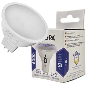 Светодиодная лампа ЭРА Standart MR16 GU5.3 6W 6000K 220V