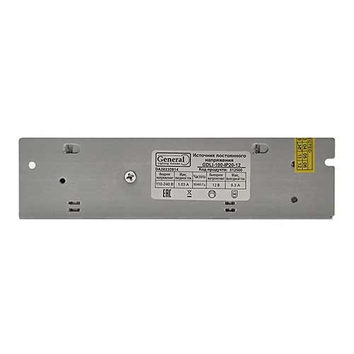 Блок питания негерметичный GENERAL 12V 100W 8,3A IP20 металлический стандартный корпус Блок питания негерметичный GENERAL 12V 100W 8,3A IP20 металлический стандартный корпус