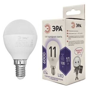 Лампа светодиодная ЭРА Standart шар E14 11W 6000K 220V