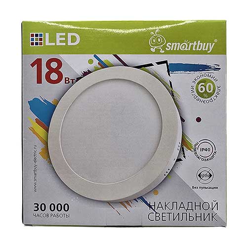 Светильник светодиодный накладной Smartbuy 18W 6500K IP20 белый Светильник светодиодный накладной Smartbuy 18W 6500K IP20 белый