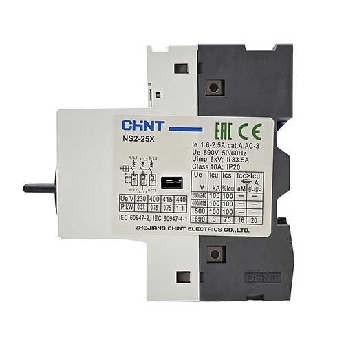 Автомат защиты двигателя CHINT 1,6-2,5А 15 kA серия NS2-25X с поворотной ручкой Автомат защиты двигателя CHINT 1,6-2,5А 15 kA серия NS2-25X с поворотной ручкой