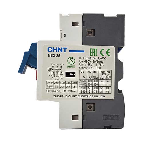 Автомат защиты двигателя CHINT 4-6,3 А 15 kA серия NS2-25 с кнопками Автомат защиты двигателя CHINT 4-6,3 А 15 kA серия NS2-25 с кнопками