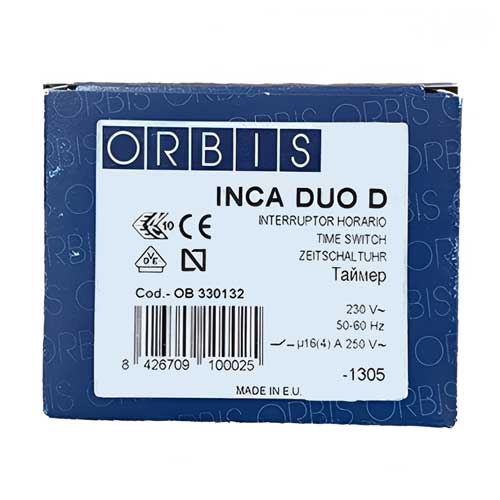 Таймер суточный ORBIS INCA DUO D без запаса хода с перекидными контактами 16А Таймер суточный ORBIS INCA DUO D без запаса хода с перекидными контактами 16А