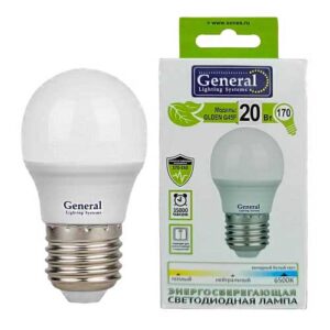 Лампа светодиодная шар General Lighting Systems E27 20W 6500K 220V