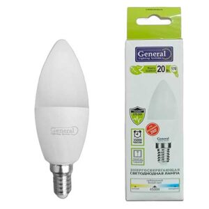 Лампа светодиодная свеча General Lighting Systems E14 20W 4500K 220V