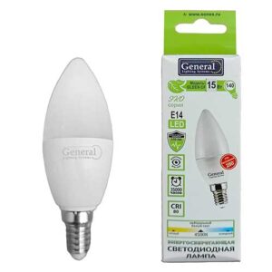 Лампа светодиодная свеча General Lighting Systems E14 15W 4500K 220V