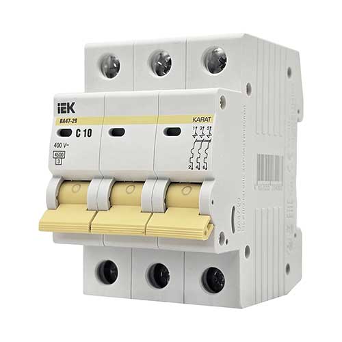 Автоматический выключатель IEK KARAT ВА47-29 3P 10A тип С 4,5 кА Автоматический выключатель IEK KARAT ВА47-29 3P 10A тип С 4,5 кА