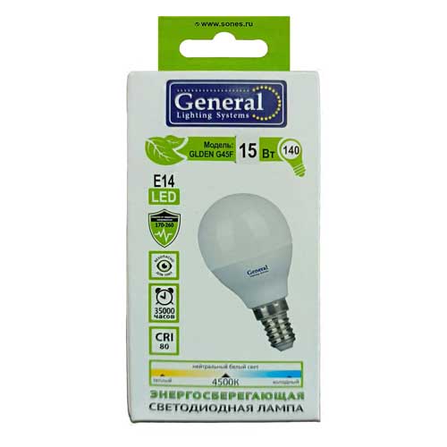 Лампа светодиодная шар General Lighting Systems E14 15W 4500K 220V Лампа светодиодная шар General Lighting Systems E14 15W 4500K 220V