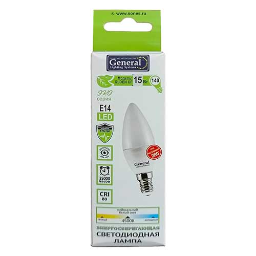Лампа светодиодная свеча General Lighting Systems E14 15W 4500K 220V Лампа светодиодная свеча General Lighting Systems E14 15W 4500K 220V