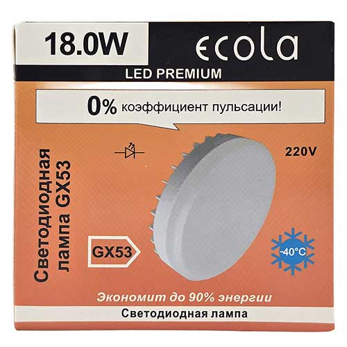 Светодиодная лампа Ecola GX53 LED Premium 18W 220V 4200K таблетка Светодиодная лампа Ecola GX53 LED Premium 18W 220V 4200K таблетка